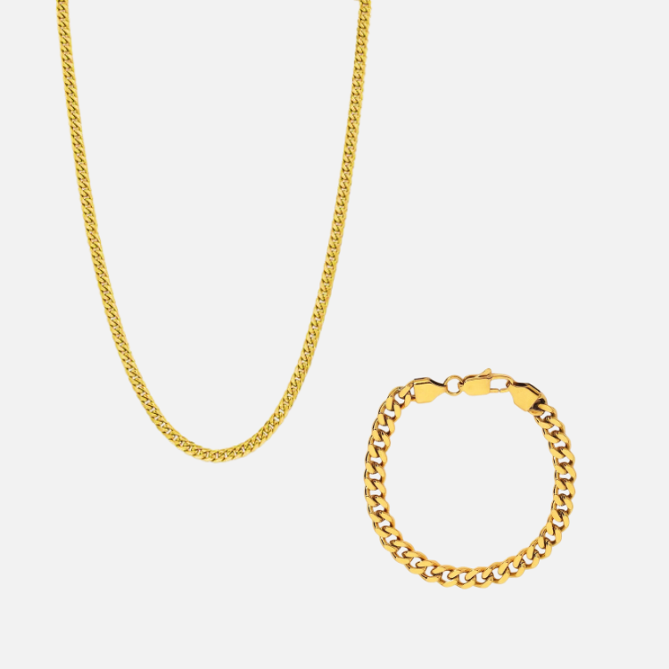 Cuban Bracelet & Necklace Set (Gold)