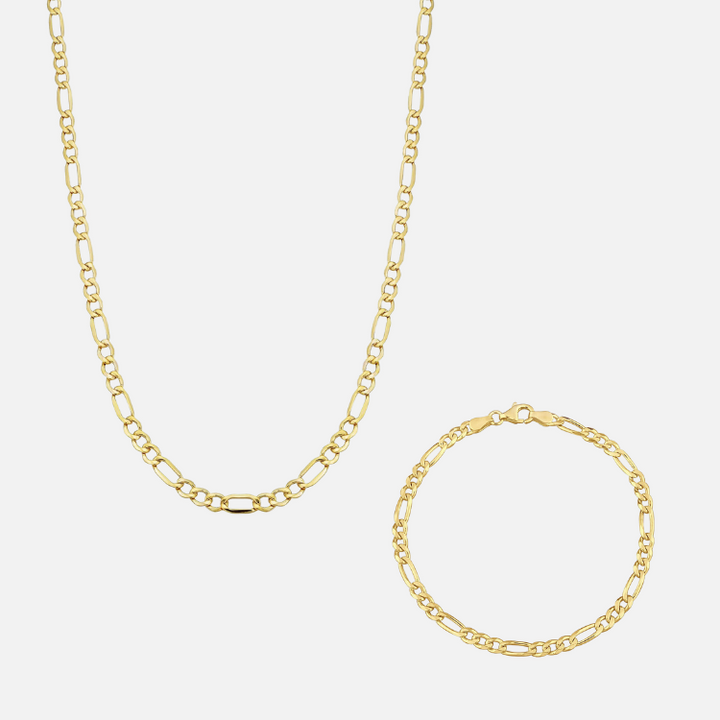 Figaro Bracelet & Necklace Set (Gold)