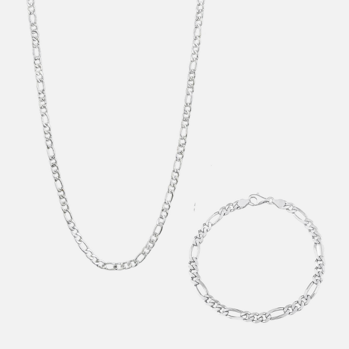 Figaro Bracelet & Necklace Set (Silver)
