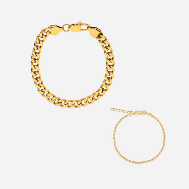 Cuban & Rope Bracelet Set (Gold)
