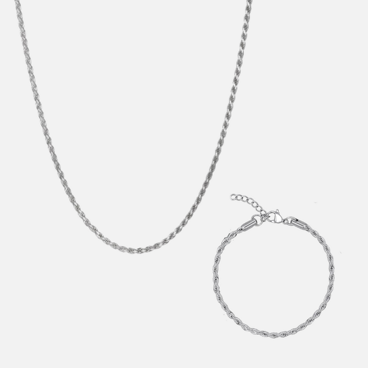 Rope Bracelet & Necklace Set (Silver)