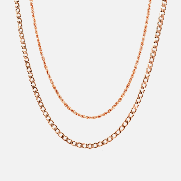 Cuban & Rope Necklace Stack (Rose Gold)